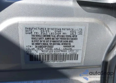 2023 Nissan Sentra Sv Xtronic Cvt из США, поврежденный, VIN 3N1AB8CV0PY258297